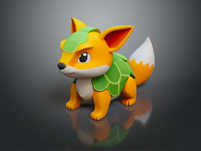 Cute Animated Game Fox Character With Orange Body Green Shell And White Tail Tip 3d model