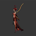 Game and Movie Character in Red Outfit With Elaborate Headdress and Flowing Sleeves
