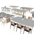 Modern Dining Table Set Featuring Various Shapes Tables Chairs Vases And Plants 3d model