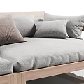 Modern Minimalist Two Seater Sofa with Wooden Frame Gray Cushions and Decorative Pillows