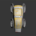 Concept Motorcycle With Yellow Windshield White Body Red Logo And Four Wheels