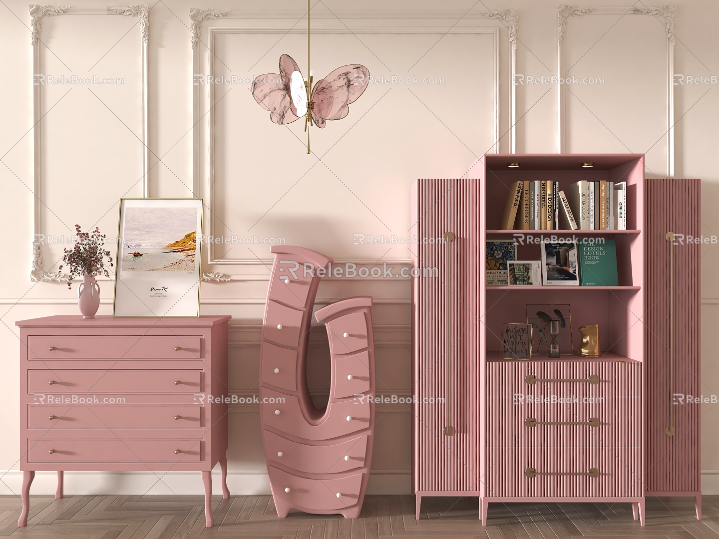 Modern Cream High Cabinet Bucket Cabinet Nordic Side Cabinet Entrance Cabinet Whole Cabinet Sideboard Pink Princess Style Furniture Pink Bucket Cabinet Decorative Cabinet Pink Storage Cabinet High Cabinet Bucket Cabinet 3d model