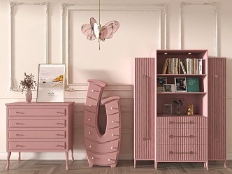 Modern Cream High Cabinet Bucket Cabinet Nordic Side Cabinet Entrance Cabinet Whole Cabinet Sideboard Pink Princess Style Furniture Pink Bucket Cabinet Decorative Cabinet Pink Storage Cabinet High Cabinet Bucket Cabinet 3d model