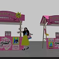 Colorful Pink Plush Handcraft Workshop Stalls With Cartoon Girl Promotional Posters And Decorative Elements