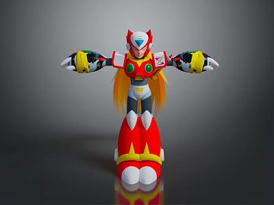 Game and Movie Character With Red White Armor Horned Helmet Long Yellow Hair Green Eyes 3d model