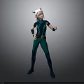 3D Fantasy Creature With White Hair Pointed Ears Green Bodysuit And Confident Stance