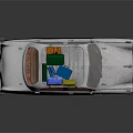 Vintage White Car Featuring Roof Rack With Colorful Luggage Bags