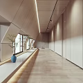 Modern Elevator Hallway Interior With Wooden Ceiling Linear Lighting And Blue Vase