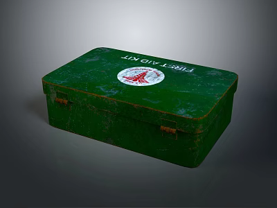 First Aid Kit Green Medical Equipment With Round Logo And Metal Case 3d model