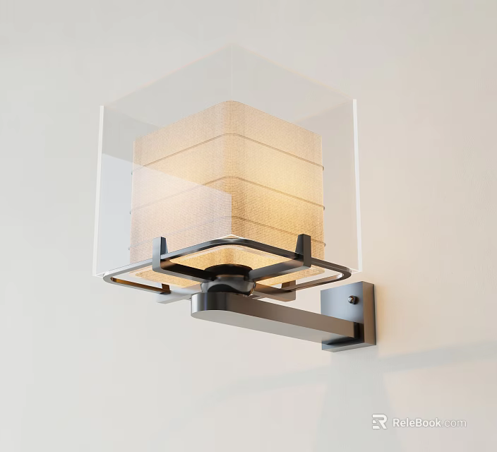 Modern Minimalist Wall Lamp With Linen Shade And Metal Frame Wall Mounted Design 3d model 