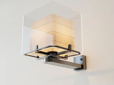 Modern Minimalist Wall Lamp With Linen Shade And Metal Frame Wall Mounted Design 3d model