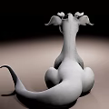 White Dragon Like Fantasy Character For Game And Movie With Horns Large Eyes Sitting Posture