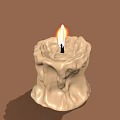Artisan Sculpture Carving of Burning Candle with Melted Wax Texture and Irregular Surface Design