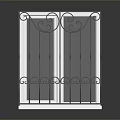Wrought Iron Decorative Window Grille With Scrollwork And White Frame For Home Decor