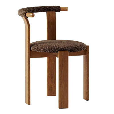 Modern Minimalist Single Chair With Natural Wood Frame Curved Backrest And Brown Fabric Cushion 3d model