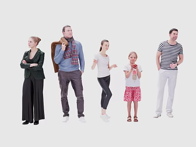 Diverse Group of Five People Standing in Various Casual and Formal Clothing 3d model