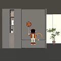Modern Decorative Partition With Astronaut Figure Circular Light Shelf And Plant