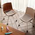 Wooden Back Office Chairs With Gray Cushion And Rolling Wheels For Home Office Use
