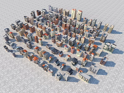 Dense Residential Buildings With Various Styles Colors Heights And Roof Designs In Urban Area 3d model