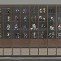 Modern Display Cabinet Shelf with Layered Glass Doors and Metal Frame for Collectible Model Figures