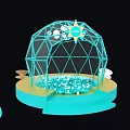 Vibrant Blue Geometric Dome Photo Spot With Colorful Balls Yellow Sun And Platform