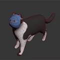 Gray Black And White 3D Cat Model Wearing Blue Mask With Yellow Eyes