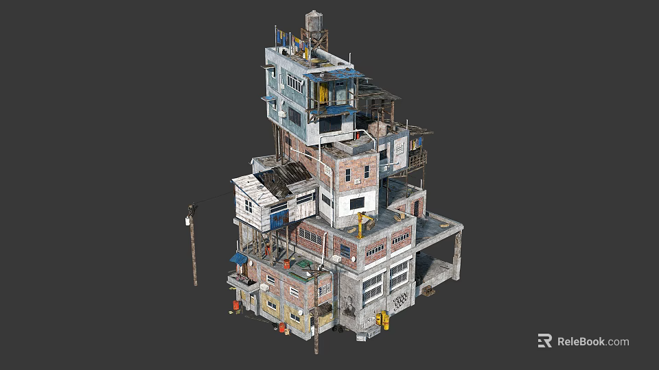 Urban Multi Layered Stacked Unplanned Building Structure With Mixed Materials Balconies And Antennas 3d model 