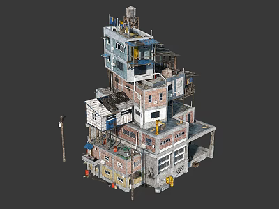 Urban Multi Layered Stacked Unplanned Building Structure With Mixed Materials Balconies And Antennas 3d model