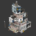 Urban Multi Layered Stacked Unplanned Building Structure With Mixed Materials Balconies And Antennas