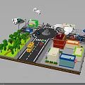 Modern City Street Model Featuring Crossroads Colorful Buildings Vehicles Trees And Lamp Posts