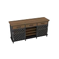 Industrial Style Wooden Dresser With Metal Frame Lattice Doors And Open Shelves