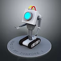 Silver Robot With Blue Eye Red Yellow Wires Tracks Base Engraved What Is My Purpose