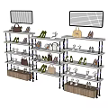 Multi Layer Display Shelves With Shoes Bags And Grid Back Panels 3d model