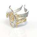Elegant Silver and Gold Bracelet with Intricate Patterns and Green Gemstones for Daily Use