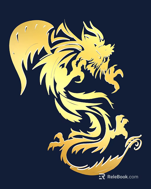 Golden Dragon Themed Decorative Wall Decor With Dark Blue Background And Intricate Patterns 3d model 