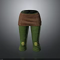 Woman Wearing Green Leggings With Brown Skirt And Yellow Knee Patches Outfit