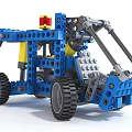 Blue Mechanical Building Blocks Toy Vehicle With Arm And Wheels Structure