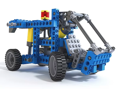Blue Mechanical Building Blocks Toy Vehicle With Arm And Wheels Structure 3d model
