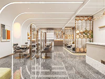 Modern Beauty Hair Salon Interior With Styling Chairs Mirrors And Lighting Decor 3d model