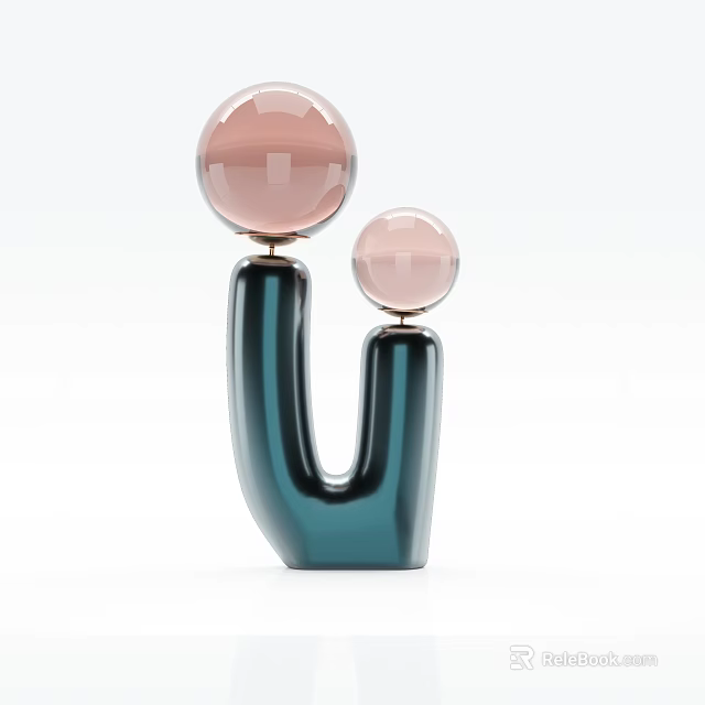 Modern Table Lamp With U Shaped Base And Two Pink Globes 3d model 