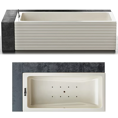 Modern White Bathtub With Ribbed Design And Dark Gray Accent Featuring Massage Jets 3d model