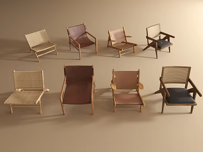 Modern Leisure Chairs With Wooden Frames And Woven Details In Various Styles 3d model