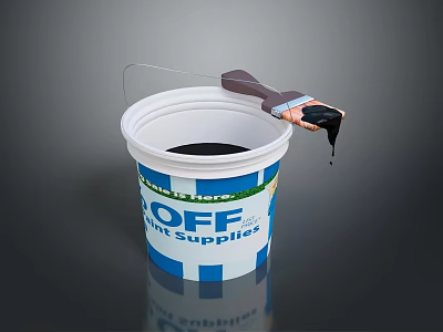 LOFF Paint Supplies Bucket With Paintbrush And Dripping Black Paint 3d model