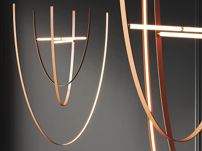 Modern Copper Arc Chandelier With Curved Metal Frames And LED Lighting 3d model