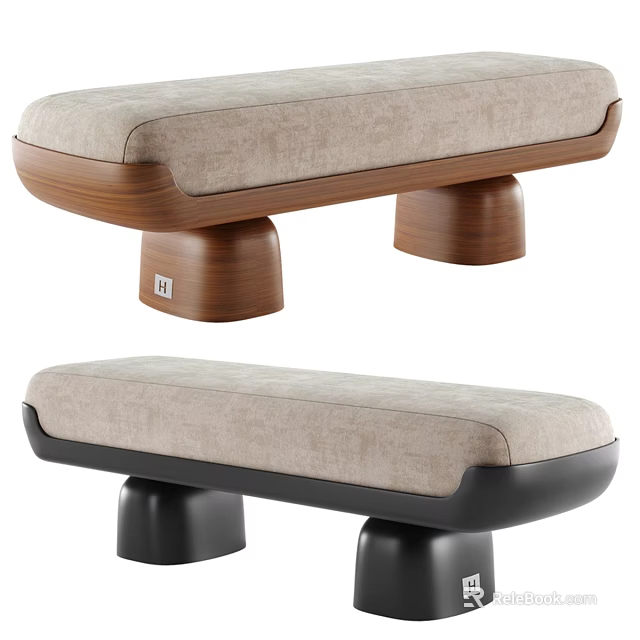 Modern Sofa Bench With Beige Upholstery And Wooden Black Leg Design Options 3d model 