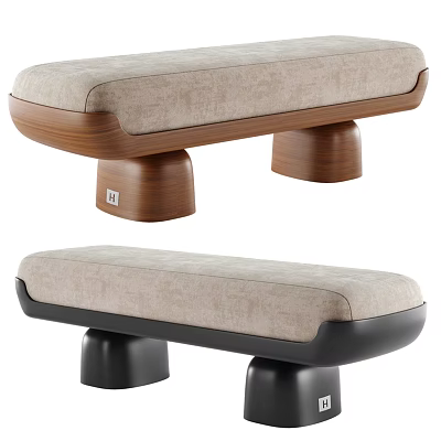 Modern Sofa Bench With Beige Upholstery And Wooden Black Leg Design Options 3d model