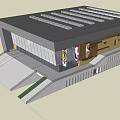 Modern Commercial Building Design With Glass Facade Large Banners And Steps