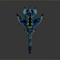 Blue and Black Ray with Streamlined Design and Intricate Patterns on Dark Background