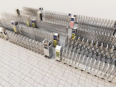 Public Facility Security Entrance With Stainless Steel Retractable Gates And Turnstiles 3d model