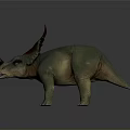 Realistic Green Triceratops Dinosaur With Red Frill And Horns